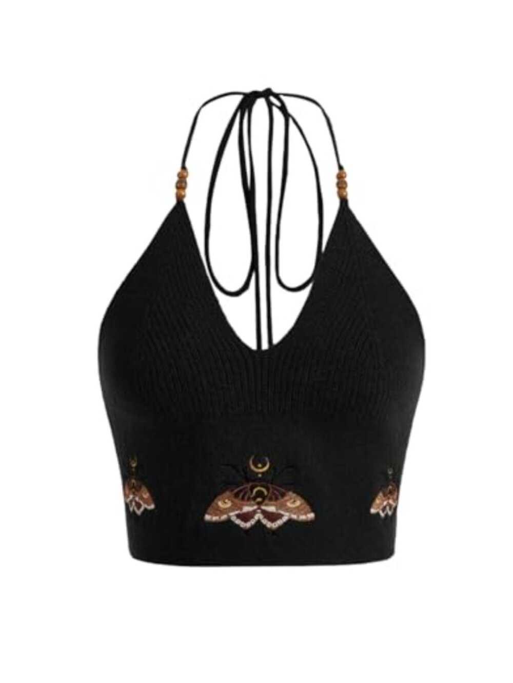 Boho Crochet Halter Tank Top - Knit Crop Backless Shell Appliques Beachwear